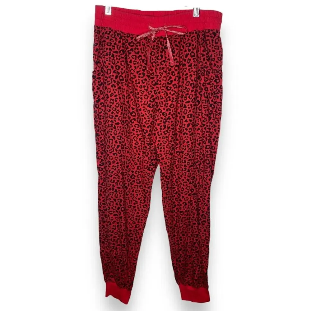 Jasmine + Ginger Red black Cheetah Joggers Pajama Pants Medium